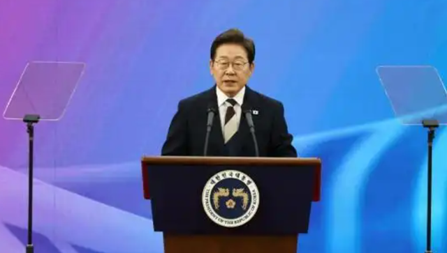 4日，李在明在韩国国会发表就职演说（来源：新华社图）